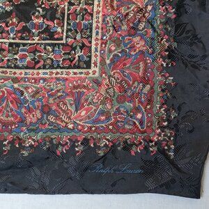 Vintage Ralph Lauren Silk Scarf 34 x 34 Square Jacquard Floral Paisley Black Red